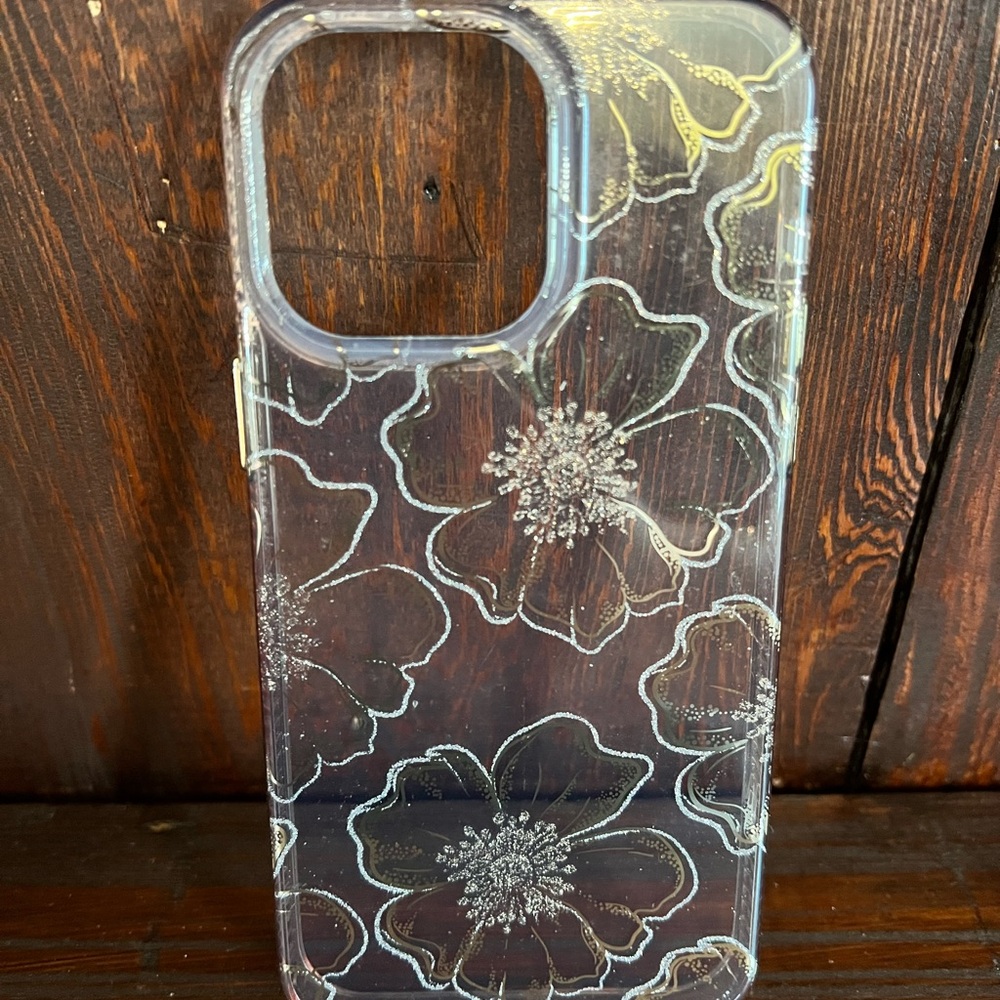 iPhone 14 Pro Max Floral Gold Clear Phone Case